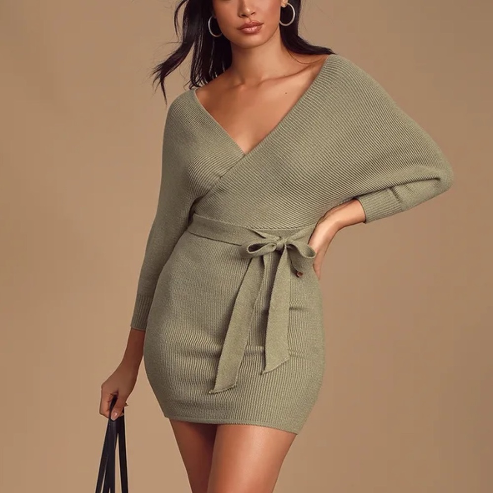 Lulus Modena Sage Green Dolman Sleeve Body Sweater Dress in size Small